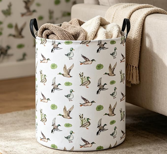 Essme Kids Laundry Basket,Duck Hamper Collapsible Waterproof Storage Bin for Home Decor,Gift Baskets(Green Duck)