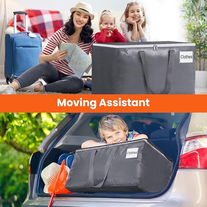 BlissTotes Large Moving Boxes and with Zippers & Handles Moving Supplies with lids, Heavy Duty Totes for Storage Bags for Space Saving, Fold Flat, Moving and Storing 93L, 2 Pack