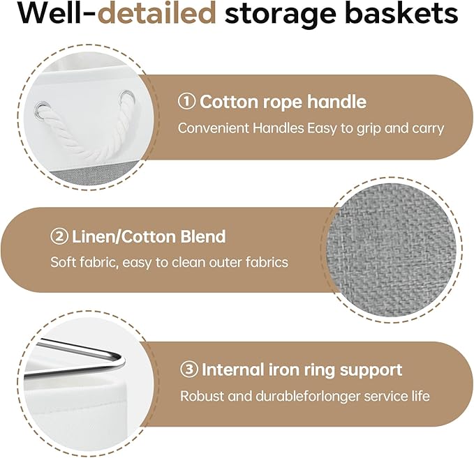 ECDYQXVU 13x13 Inch Cube Storage Bins with Reinforced Bottom Cardboard, 6 Pack Large Foldable Fabric Storage Cubes with Handles for Shelf, Closet, Laundry Organization (White&Gray)