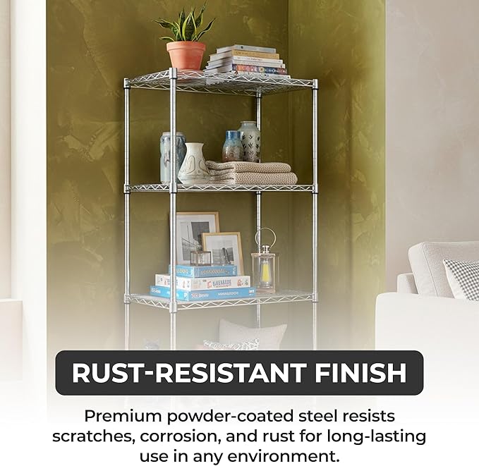 4-Tier Heavy Duty Adjustable Shelves, Metal Storage Rack with 250-lb Shelf Capacity, Chrome, 14" W x 24" L x 47" H
