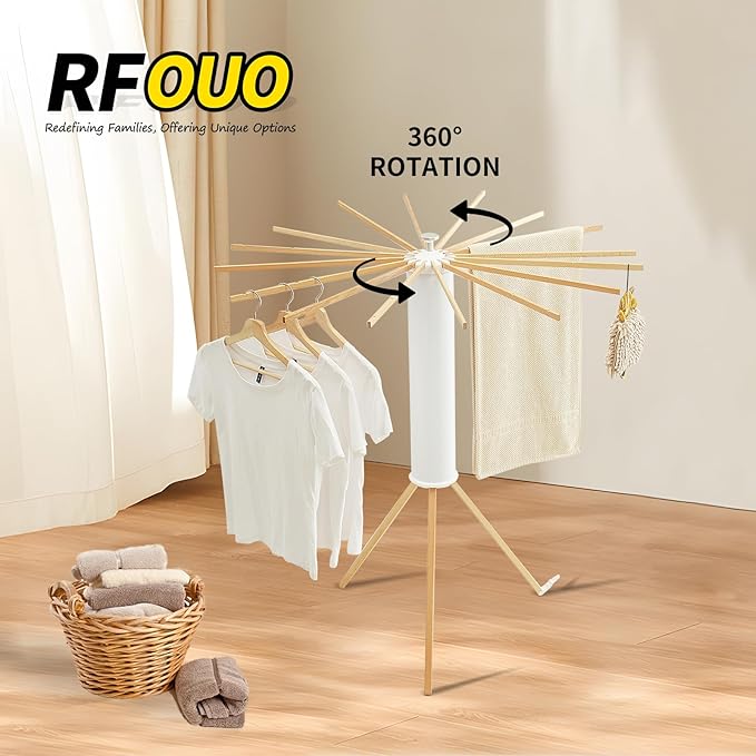 RFOUO Clothes Drying Rack Tripod,Laundry Hanger Dryer Rack,Portable Drying Rack,Outdoor Clothes Rack-Drying Rack Clothing Laundry Bedroom Household Wooden-16rods