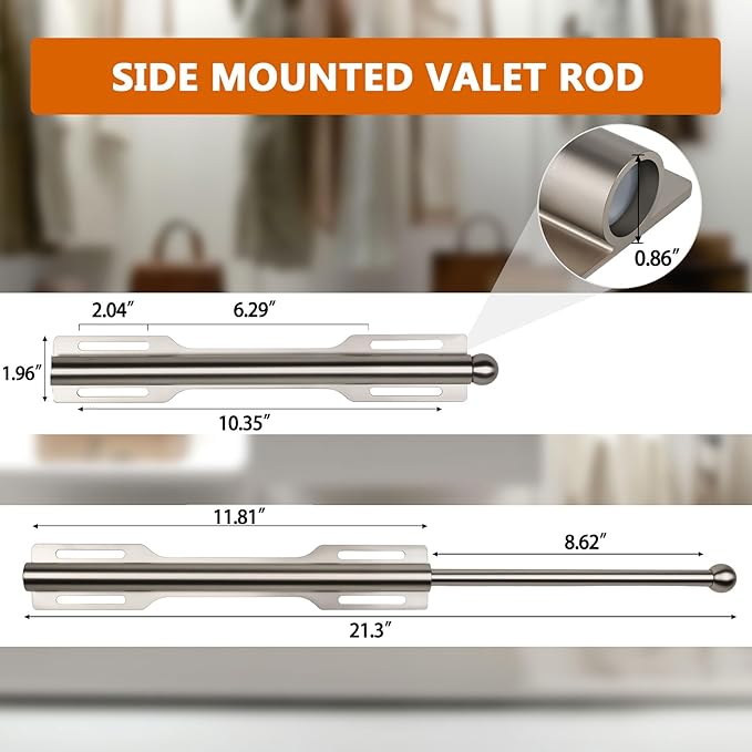 Valet Rod for Closet Pull Out, Rod for Bedroom Laundry Room Bathroom, Nickel