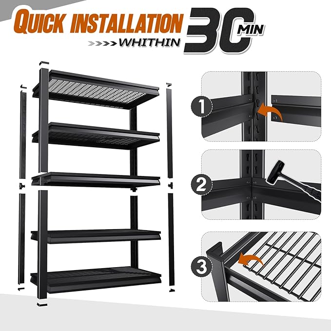 1500lbs Heavy Duty Garage Shelving, 5-Tier Adjustable Storage Shelves, 72" H x59 W x 19.6" D, Utility Wire Shelving for Warehouse, Basement, Garage