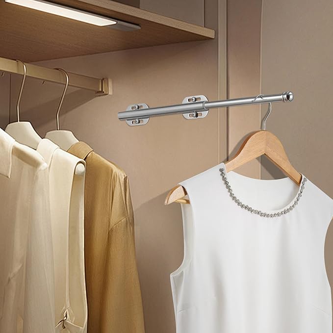 Creatyi 12.6" Stainless Steel Valet Rod Pull Out Valet Rods for Closet Heavy Duty Adjustable Rod,Clothing Hanging Drying Closet Storage Organizer for Bedroom Laundry Room Bathroom (Chrome)