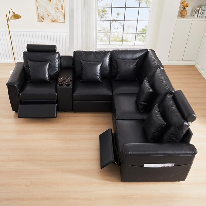 LEVNARY Modular Corner Chair, Faux Leather Upholstered Single Corner Seat for Sectional Sofas (Black)