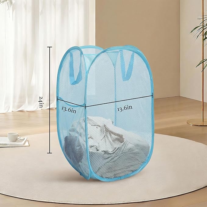 Pop up hamper, the upgraded laundry basket with breathable side pocket mesh. Ideal for room, apartment, dormitory, travel, business trip & kids storage (1,sky blue)