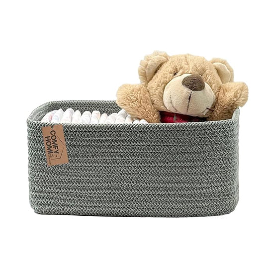 COMFY-HOMI 11.5"x7.5"x4.7" Storage Baskets for Organizing | Cotton Rope Woven Basket | Toy Storage Bin Box | Basket for Shelves, Closet Organizer Bin, Decorative Closet Shelf, 1 Pack,green