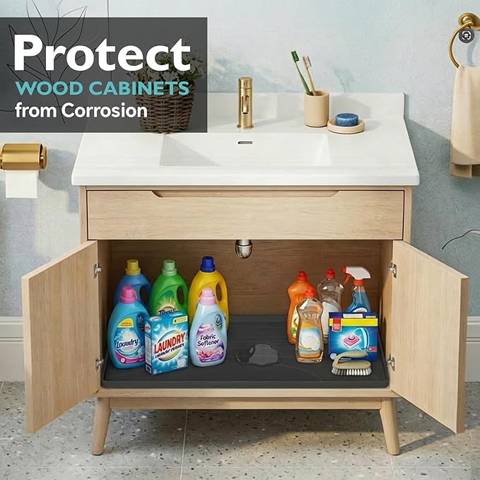 Under Sink Mat 28" x 22", Waterproof Silicone Cabinet Liner Tray, Leakproof Under Sink Organizer for Kitchen Bathroom, Non-Slip Shelf Protector, Oil-Resistant, Easy to Clean, Durable