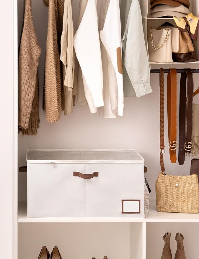 StorageWorks Shoe Organizer for Closet, Shoe Storage with Side Mesh Pocket, Shoe Closet Organizer With Clear Cover, Storage Shoe Containers for Sneakers and Sandals, Fits up to 20 Pairs, Beige