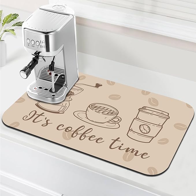 It's Coffee Time Coffee Mat 12" x 19", Non-Slip Absorbent Quick-Dry Mat, Protects Countertops from Spills Stains for Coffee Makers Espresso Machines