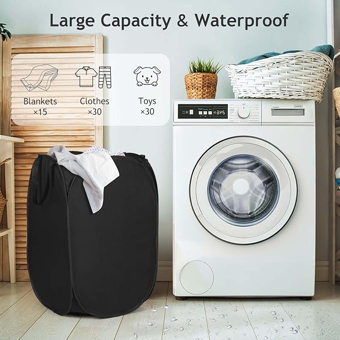 Upgraded Pop-up Laundry Hamper 2 Pack, 70L(18.5 Gal) Laundry Basket with Thickened 600D Oxford Fabric,2.4X Denser Mesh Side Pocket, 0.2mm Added Thickness Steel Frame, Easy to Open and Fold for Storage