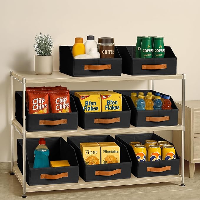 Homsorout Fabric Storage Bins for Organizing - 8 Pack Large Trapezoid Collapsible Storage Bins with Front Handle, Closet Organizers and Storage for Bedroom, Home Shelves, Small Spaces, Black