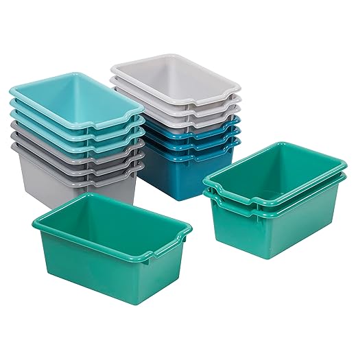 ECR4Kids Scoop Front Storage Bin, Multipurpose Organization, Contemporary, 15-Piece