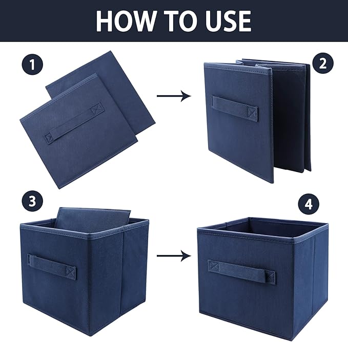 EBIGIC Small Storage Bins,Collapsible Fabric Storage Organizer 9.0"x7.5"x7.5",Mini Storage Box,fit for closet, living room, bookshelf, Kids clothes and toys storage and organization Blue