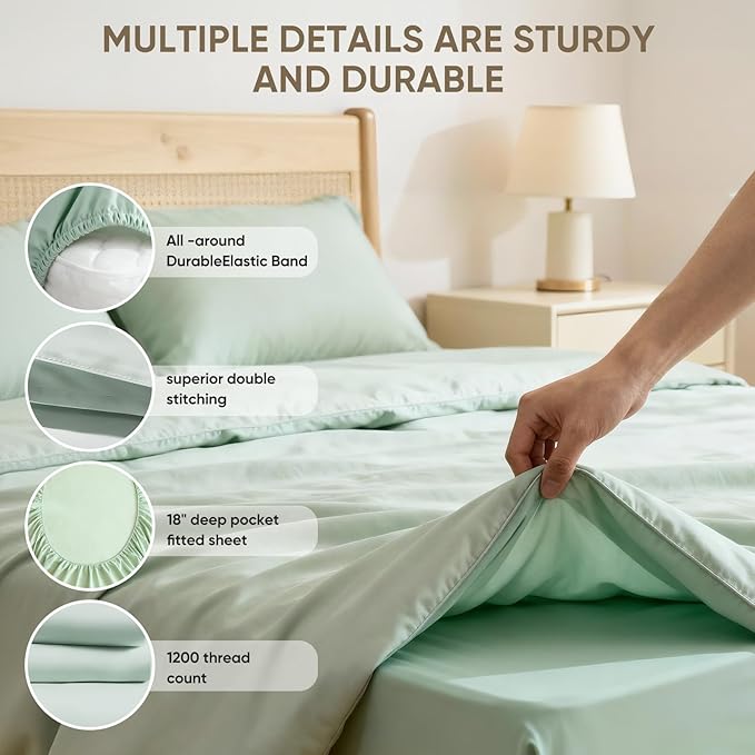 TWK 1200 Thread Count 100% Egyptian Cotton Sheets Bed Set,Thickness,Long-Lasting Durability,Resists Pilling,Deep Pocket Up to 18",with a Laundry Bag (Mineral, King)