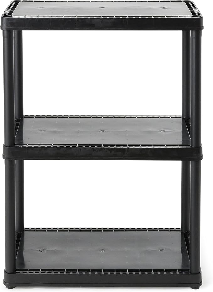 Gracious Living 3 Shelf Fixed Height Light Duty Storage Unit 12 x 24 x 33 Organizer System for Home, Garage, Basement, & Laundry, Black (3 Pack)