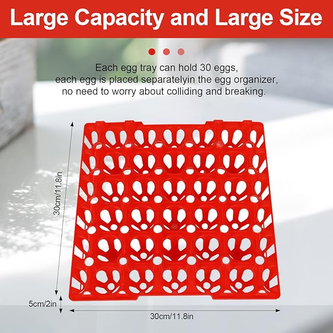8PCS Plastic Egg Tray Egg Crates 30-Egg Flats, Stackable Egg Cartons Hold Multiple Eggs for Home Chicken Farmers, Plastic Egg Crate Farm Products for Storing, Sorting, Shipping Eggs - Red