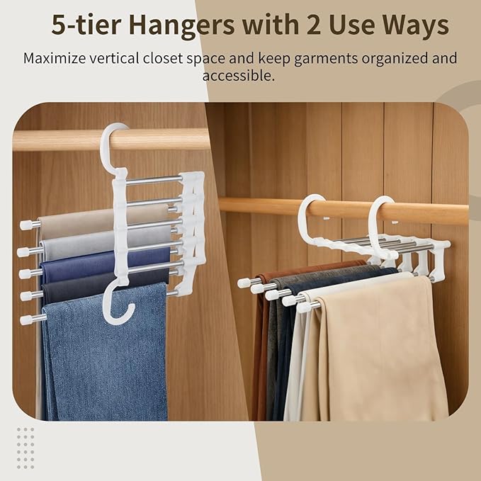 Multi Functional Folding Pants Rack, Five in One Storage Rack, White, Space Saving Design, Large Capacity (2, White)