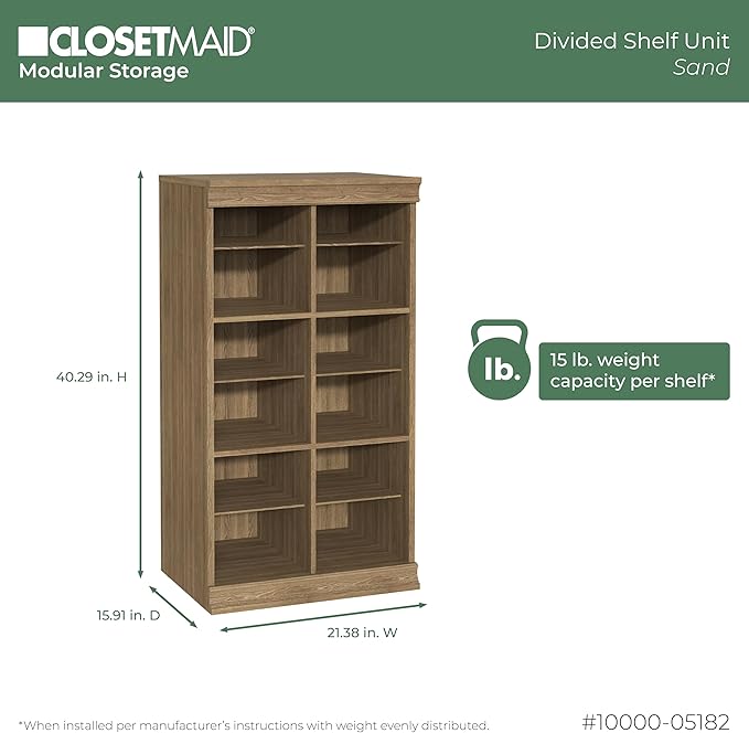 ClosetMaid Modular Storage 12-Shelf Unit with Dividers, Sand