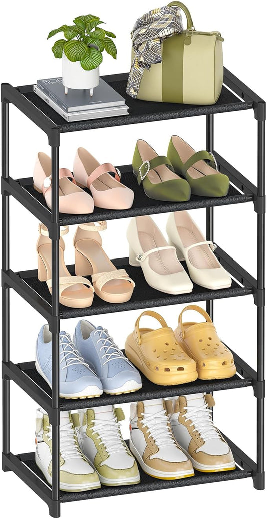 Autonomier 5-Tier Extra Small Shoe Rack (16.3" Wide), Narrow Space-Saving Organizer for Small Spaces, Non-Woven Fabric Lightweight Shoe Shelves, for Closet, Front Door, Entryway, Kids/Toddler/Adults