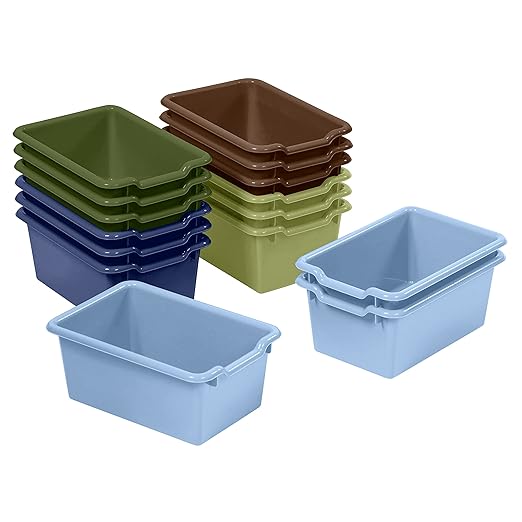 ECR4Kids Scoop Front Storage Bin, Multipurpose Organization, Earthtone, 15-Piece