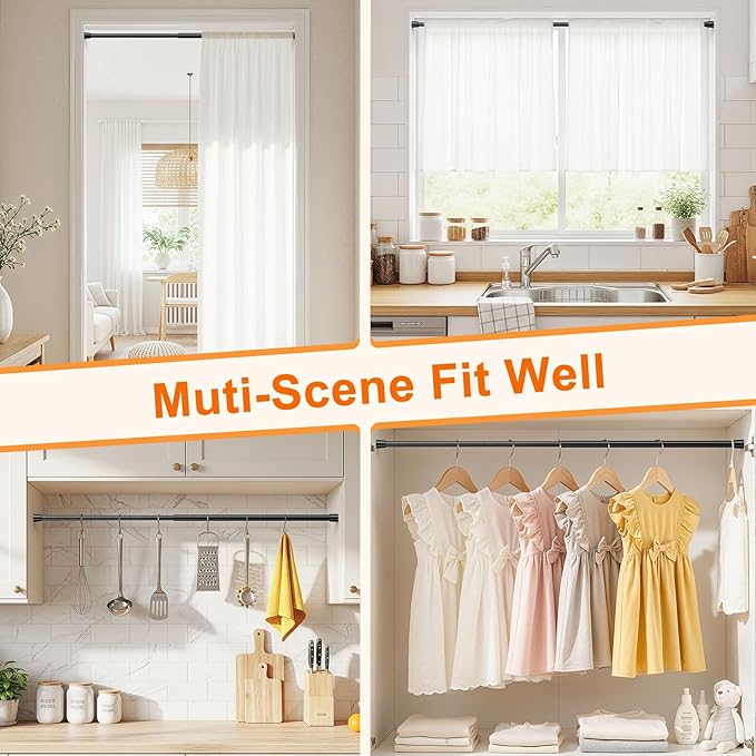 2Pack Tension Curtain Rod for Window 34 to 59 Inch Adjustable Spring Loaded Curtain Rods No Drilling Black Tension Rods for Doorway Closet Door Kitchen Bathroom