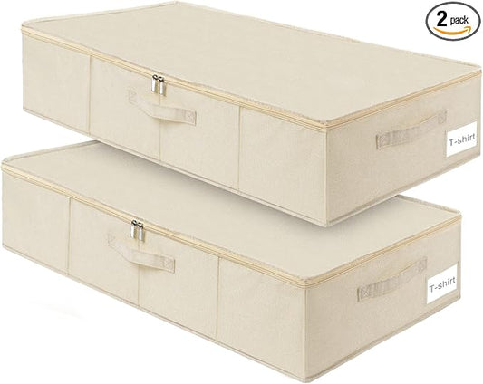 punemi Underbed Wedding Dress Storage Box, Wedding Dress Preservation Keepsake Trunk with Sturdy Zipper and Handles, Large Clothes Storage for Blankets, Pillows, Comforters & Quilts, Beige