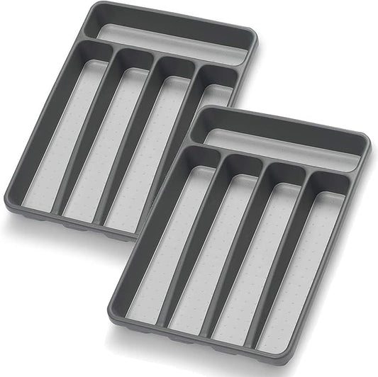 Loyareal Silverware Organizer 2 Pieces Utenisl Organizer Holder Kitchen Drawer Organizer Plastic Silverware Tray for Drawer Flatware Organizer 5 Compartment Black