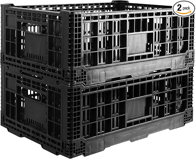 Collapsible Storage Bin Containe，52 Liter Transferheavy duty plastic storage box,milk crates heavy duty Transit storage of various items black (2)