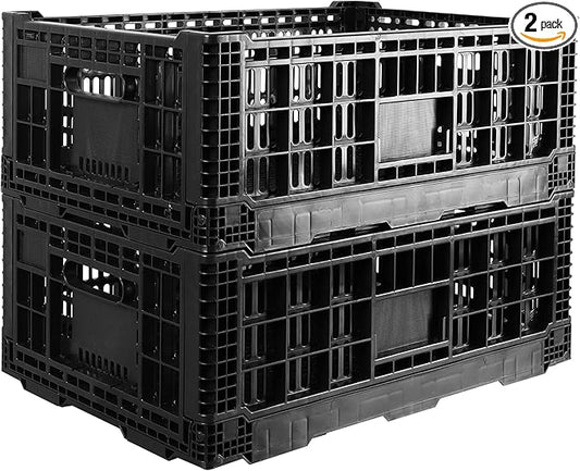 Collapsible Storage Bin Containe，52 Liter Transferheavy duty plastic storage box,milk crates heavy duty Transit storage of various items black (2)