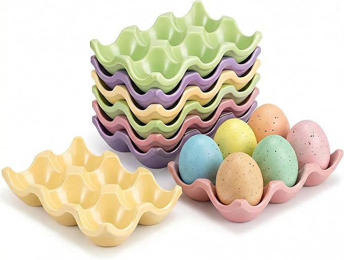 Chengu 8 Pack 6 Cups Egg Tray Holders Bulk Ceramic Porcelain Egg Container Serveware Countertop Fridge Kitchen Storage Display Decorative