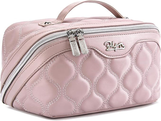 BOYATU Travel Makeup Bags for Women Cosmetic Bag: Puffy Make up Bags Set of 3 - Vegan Leather Makeup Organizer - Waterproof Large Toiletry Bag with Compartments - Travel Essentials (H-3-Pink)