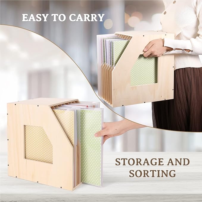 Caydo 12x12 Paper Storage Organizer, Slope Design Scrapbooking Storage Shelf For Holding 12 x 12 Inch Scrapbooking, 8 Slot Stable Scrapbook Paper Rack For Portfolio, Heat Transfer