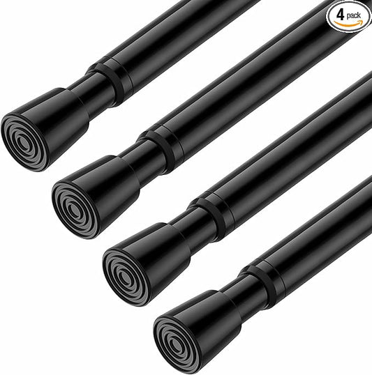 AIZESI 4 Pack Tension Rods for Windows 26.5 to 36 inch, Adjustable Expandable Pressure Spring Curtain Rods No Drilling, Curtain Rods for Kitchen Curtains, Closet, Door, Black