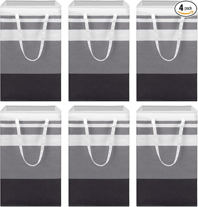 Foaincore 6 Pieces 75 L Laundry Hamper Basket Organizer Large Laundry Bag Bulk Waterproof Collapsible Clothe Storage with Handles for Dorm Room Bedroom Towels (Black Gray)