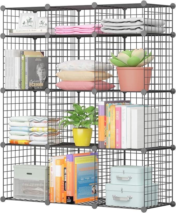 KOUSI 14"x14" Wire Cube Storage, Metal Grid Organizer, Modular Shelving Unit, Stackable Bookcase, Ideal for Living Room, Bedroom, Office, Garage (42" x 14" x 49")