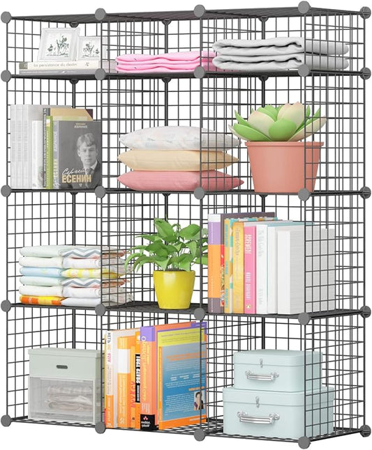 KOUSI 14"x14" Wire Cube Storage, Metal Grid Organizer, Modular Shelving Unit, Stackable Bookcase, Ideal for Living Room, Bedroom, Office, Garage (42" x 14" x 49")