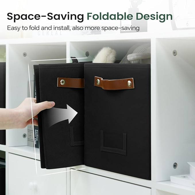 FinishingBo 6-Pack Storage Cubes with Handles & Label Holders Basket, Closet Cube Home Organizer Bins(Black, 10.5*10.5*11 inch)