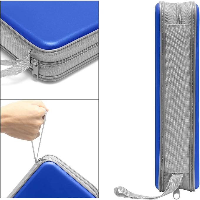 Siveit CD Case, DVD Case Holder 96 Capacity Hard Plastic CD DVD Disc Cases Storage Binder Wallet for Car Home Office Travel (Blue)