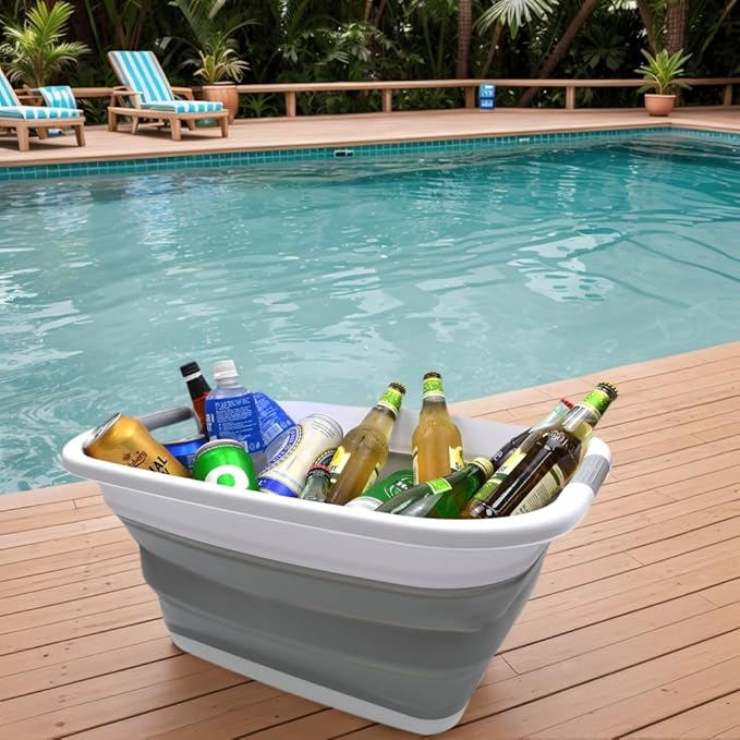SAMMART 31L (8.1 gallon) Collapsible Plastic Laundry Basket-Foldable Pop Up Storage Container-Portable Washing Tub - Space Saving Hamper/Basket, Water capacity: 23L (6 gallon) (1, Grey)