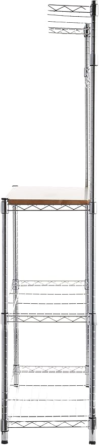 Amazon Basics 3 Tier Sturdy Baker's Rack with Kitchen Storage, Storage Shelf, Utility Storage, Removable Top, Hanging Bar, 14" x 35.83" x 63.31", Wood/Chrome