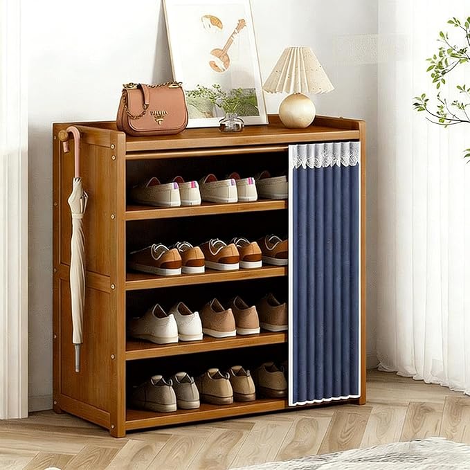 5 Tier Shoe Rack Bamboo Shoe Shelf Storage Organizer Shoe Stand for Closet, Entryway, Hallway, Bathroom and Living Room, Natural