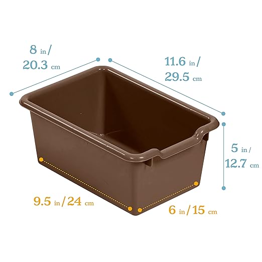 ECR4Kids Scoop Front Storage Bins, Multipurpose Organization, Chocolate, 10-Piece