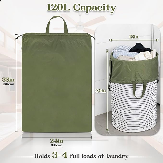 Heavy Duty Nylon Laundry Bag, Extra Large Sleeping Bag Storage Sack, Drawstring Closure with Carrying Handles, Ultra-Light for Camping, Outdoors, Machine Washable