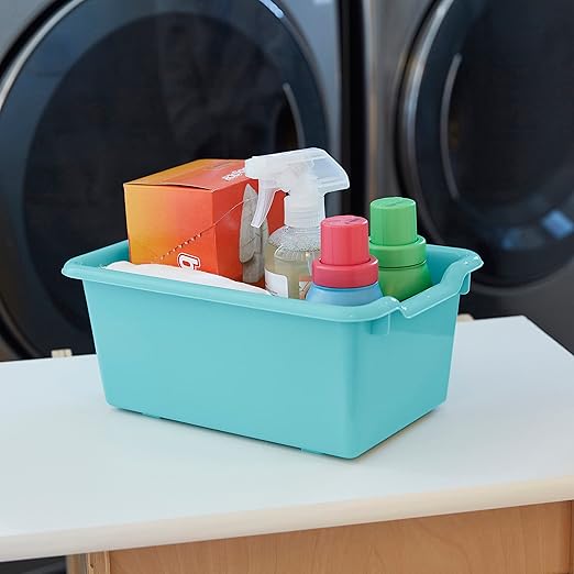 ECR4Kids Scoop Front Storage Bin, Multipurpose Organization, Seafoam, 15-Piece