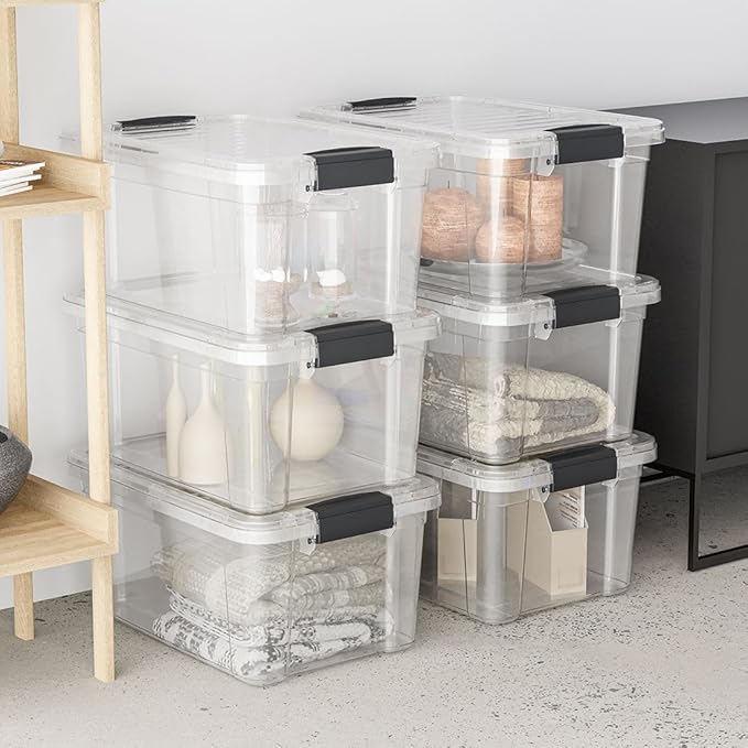 Superio Clear Storage Box with Lid, 2.3 Quart Plastic Container Bins for Organizing, Stackable Crates, BPA Free, Non Toxic, Odor Free, Organizers for Home, Office, School, and Dorm