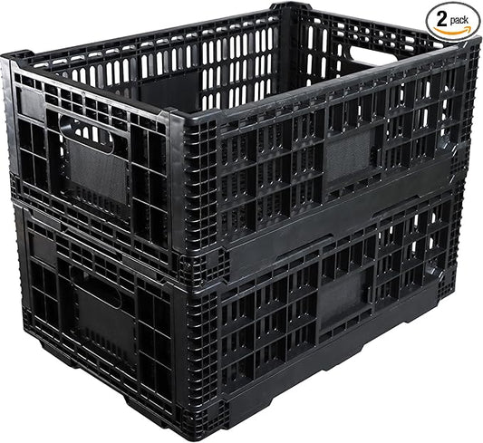 Collapsible Storage Bin Containe，52 Liter Transferheavy duty Black plastic storage box,milk crates heavy duty Transit storage (2)