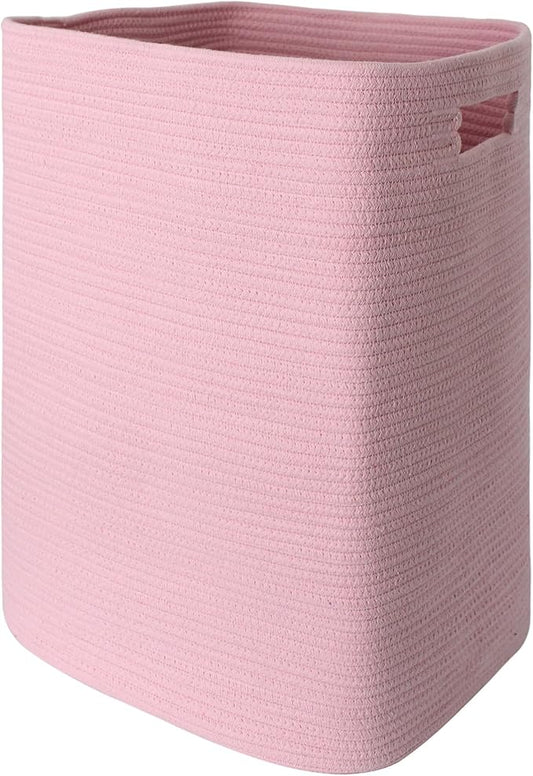MEGASKET Large Laundry Hamper 16"x13"x22" - Tall Woven Laundry Basket, Cotton Rope Dirty Clothes Hamper, Baby Kids Nursery Wicker Laundry Basket, Bedroom Aesthetic, Soft Laundry Bin, Pink Hamper, 75L