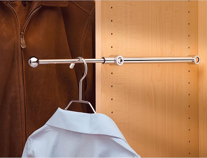 Rev-A-Shelf 12" Pull Out Valet Rod for Closet Organization, Extendable Sliding Clothes Storage Hanging Rack w/ Hardware, Chrome, CVR-12-CR (2 Pack)