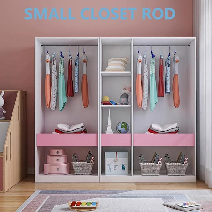 TYRON Small Thin Skinny Closet Rods for Hanging Clothes, 1/2" Diameter, 18 to 30 In. Adjustable Slim Closet Rod, Metal Closet Bar Hanging Rod for Closet Wardrobes Laundry RV (White,2 Pcs)